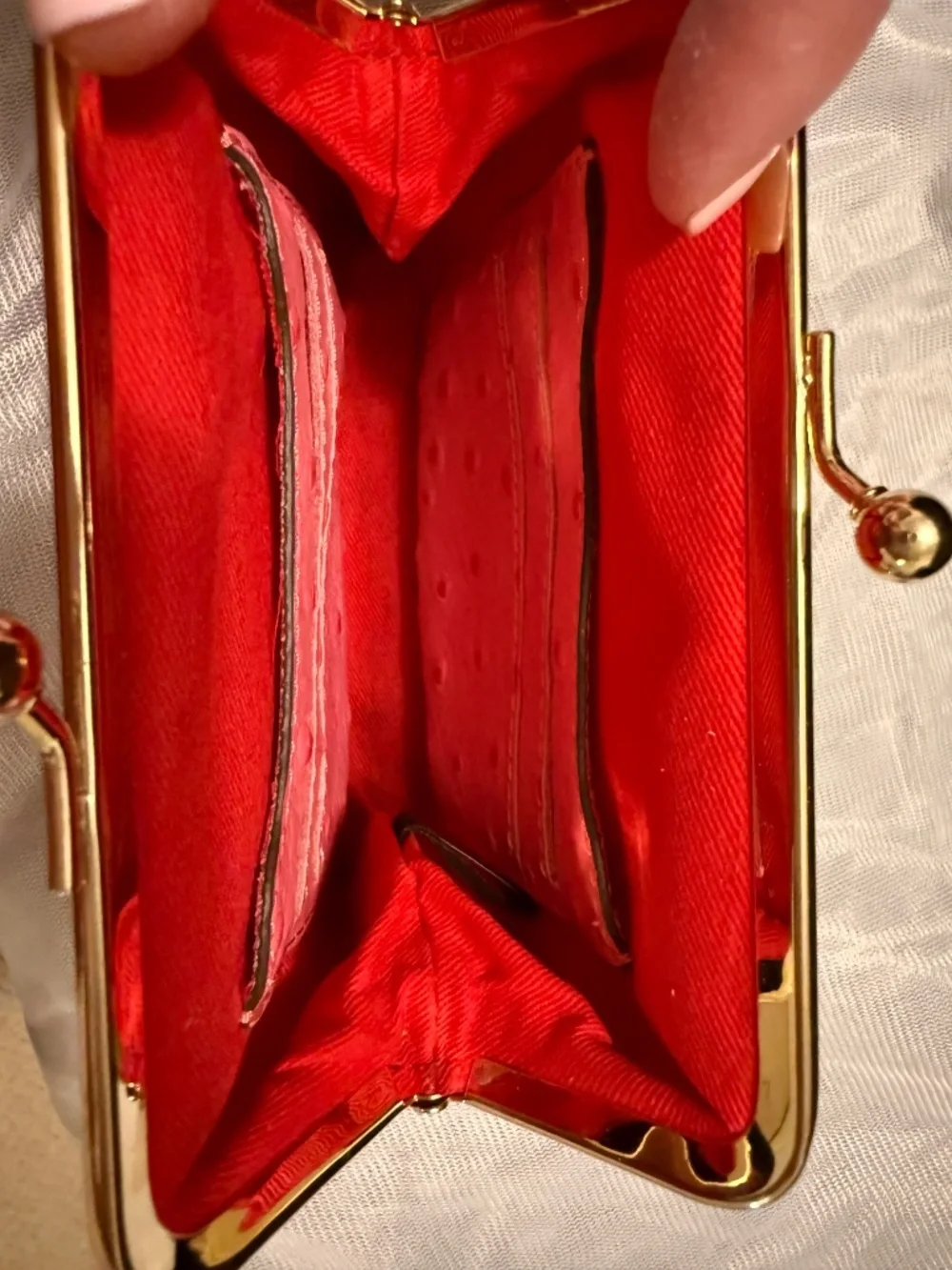 Pink Dooney & Bourke Large Leather Ostrich Framed Snap Purse Coin Wallet